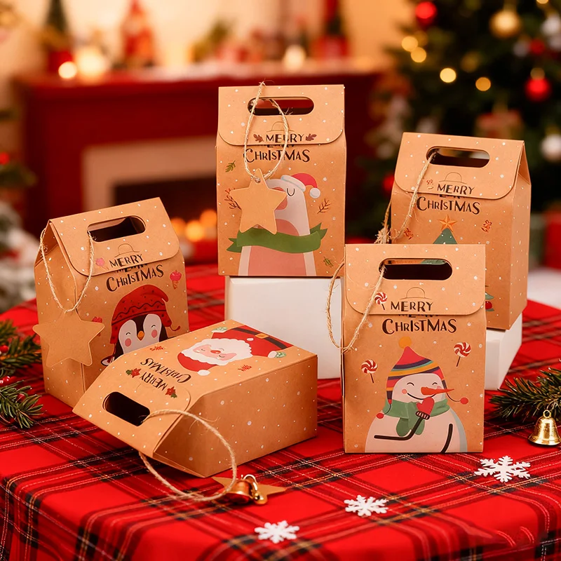 6pcs Merry Christmas Kraft Paper Candy Box Xmas Santa Claus DIY Cookie Gift Packaging Boxes Party Favor New Year Navidad Decor