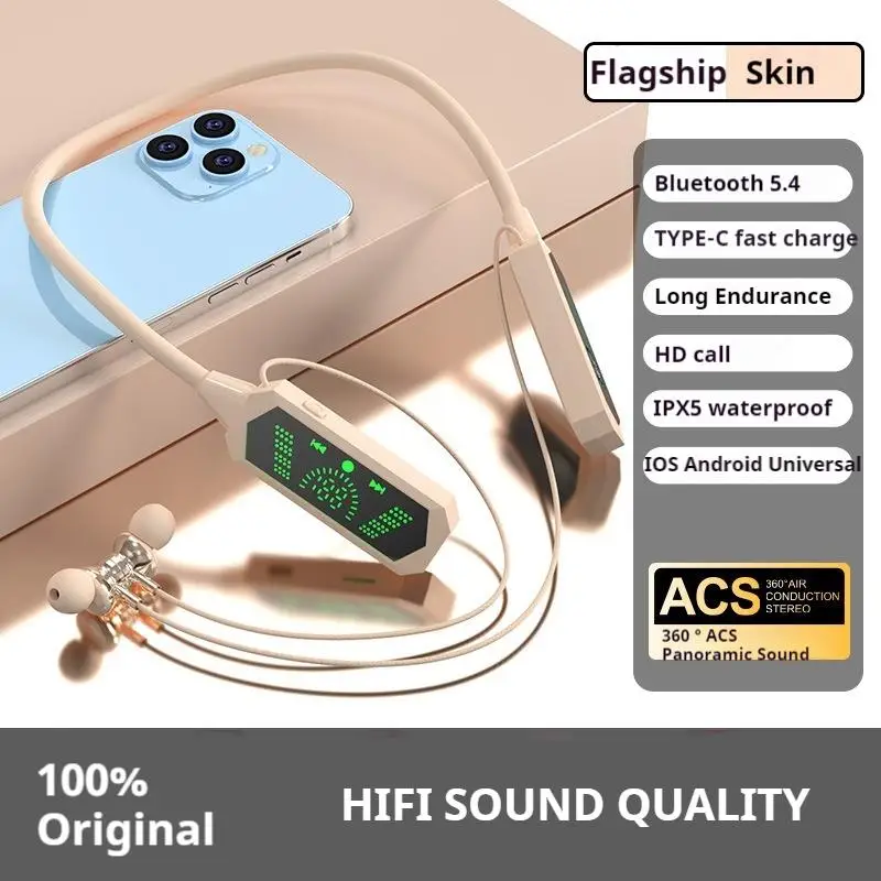 #Long Endurance Neck-hanging Bluetooth 5.4 Earphones Magnetic HiFi Sound Earbuds Wireless Headphones Sports Waterproof Headsets