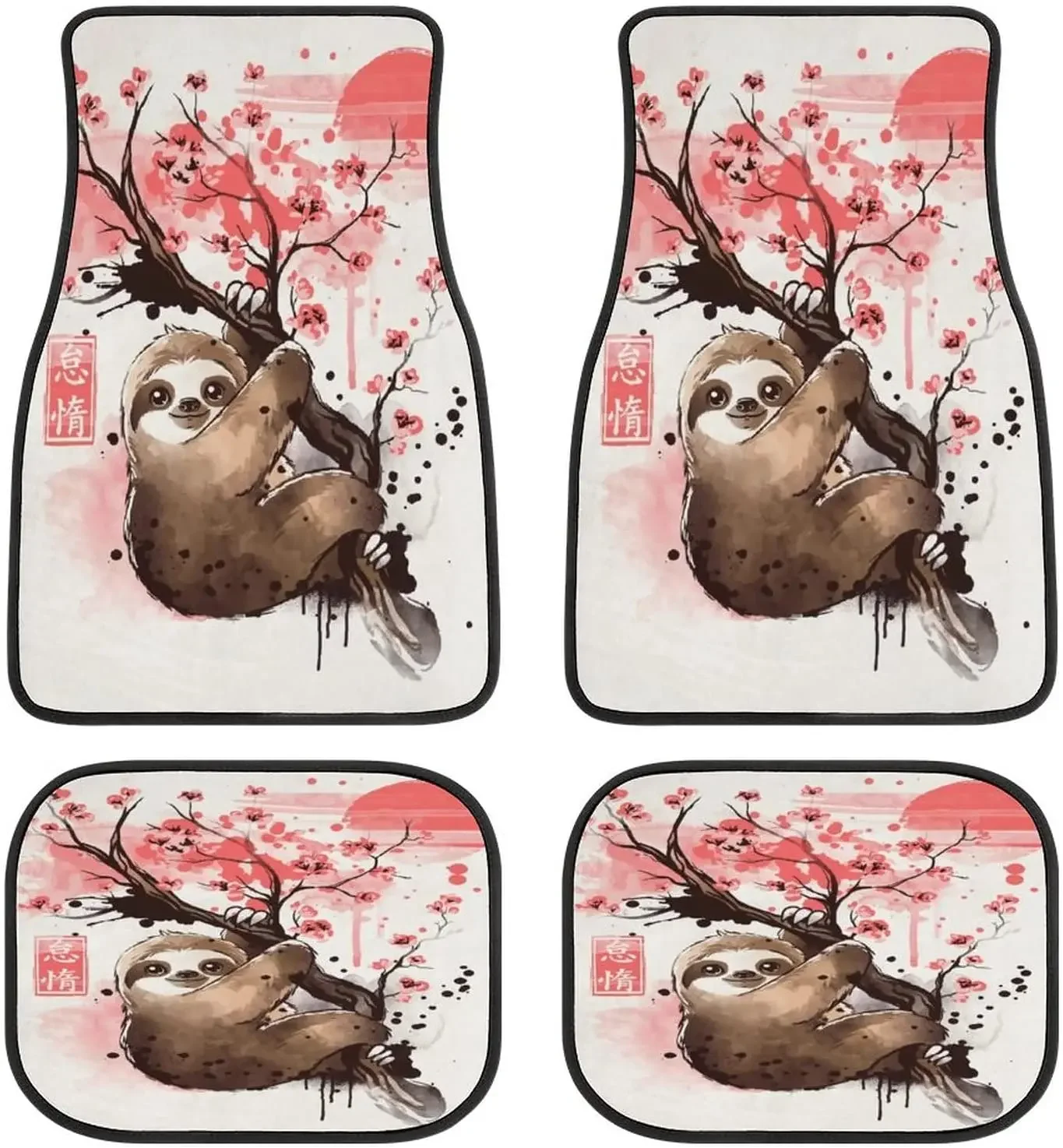 Sloth Animal Japanese Art Car Mats Universal Fit Car Floor Mats Fashion Soft Waterproof Car Carpet Front&Rear 4 Pieces Full Set