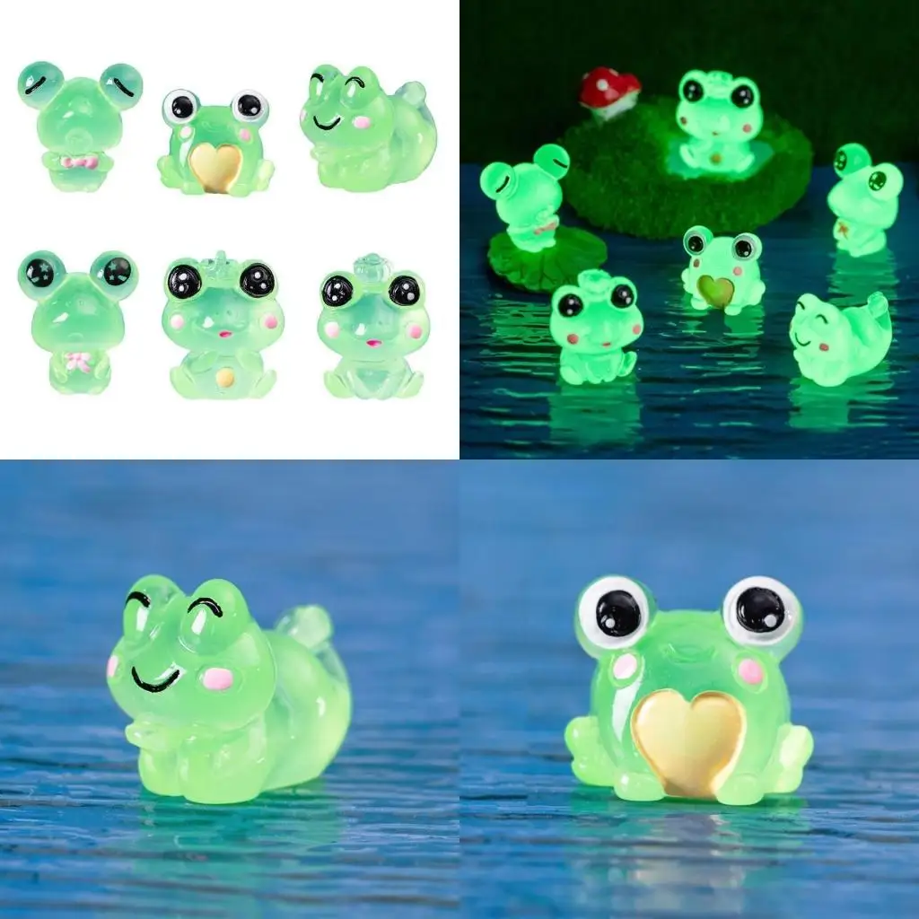

E8BD Pack of 6 Soft Glow Animals Sculptures Frogs Garden Miniatures Luminescent Animal Desk Ornaments for Home