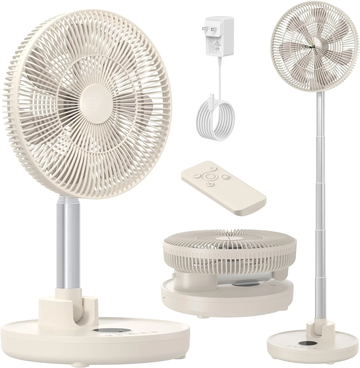 

Rechargeable 12-inch Oscillating Standing Fan with Remote Control, Quiet and Adjustable Height Pedestal Fan, Foldaway Design for