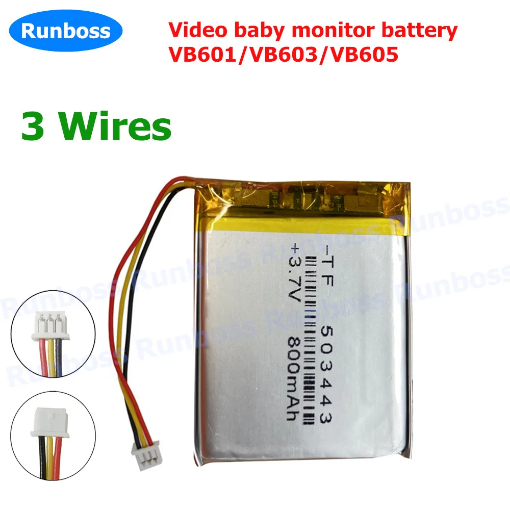 for Video Nanny Baby Monitor VB603 VB605 VB601 BM603 DVR MP4 3.7V 800mAh Li-Polymer Rechargeable Battery 1.25mm Plug 2-3-Wires