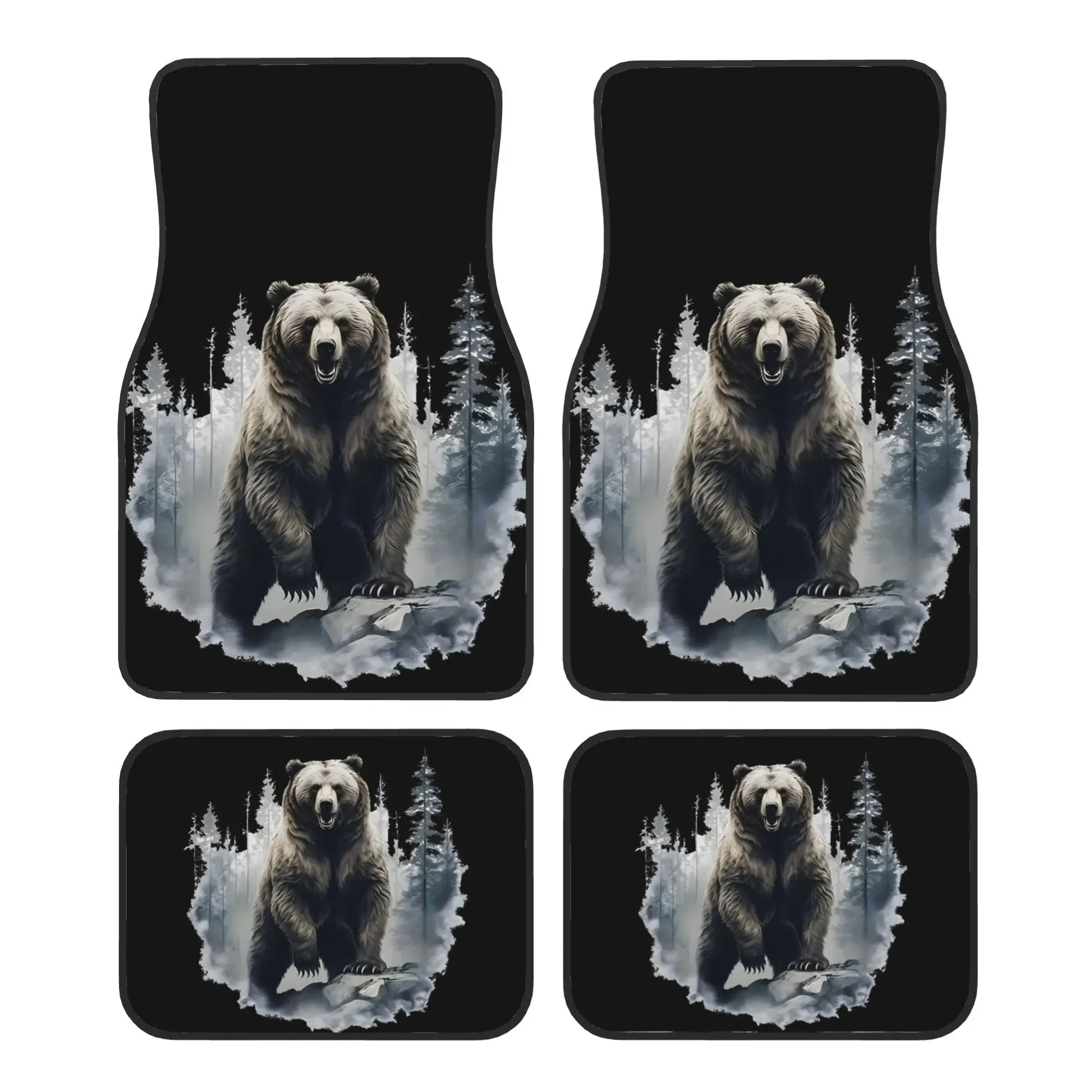 4pcs Forest Grizzly Bear Car Floor Mats | Stylish, Easy To Clean, Universal Fit For All Vehicle Models, Durable Long Lasting Pro