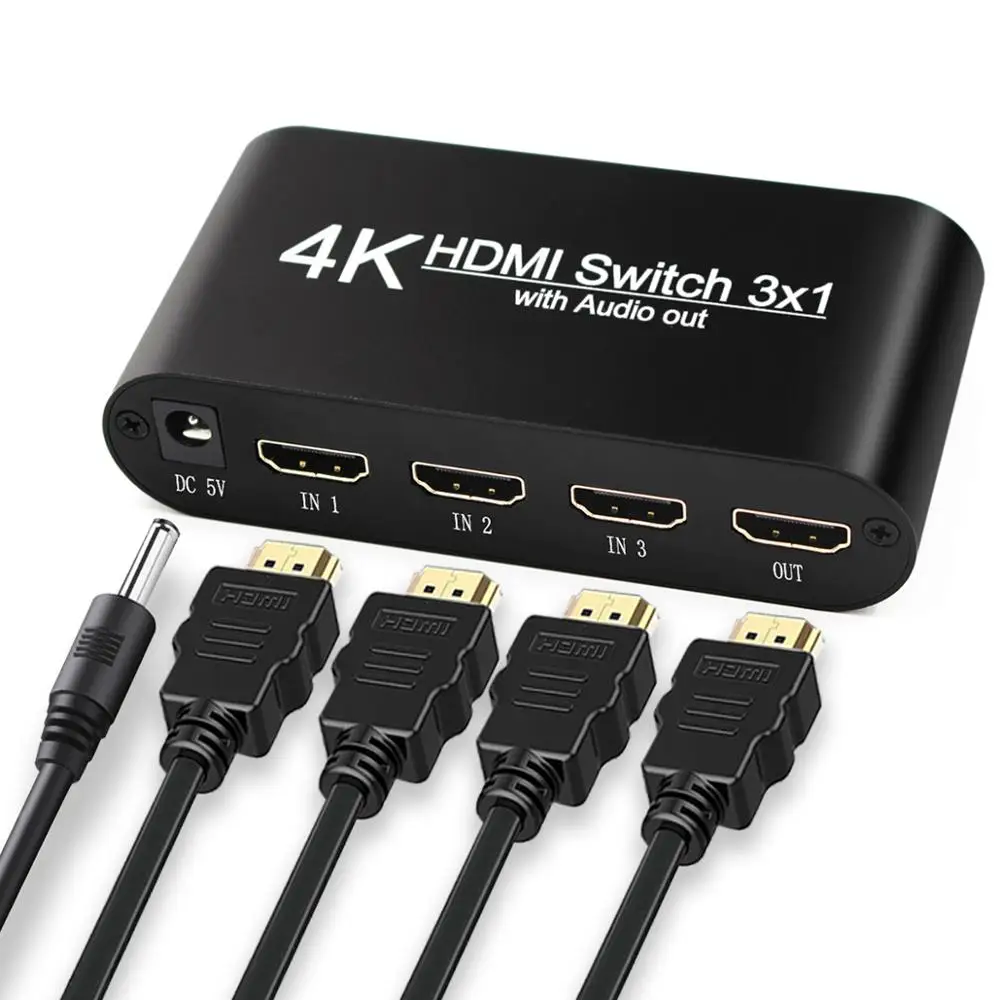 

3 Port HDMI Switcher Audio Extractor 3x1 4K 3 in 1 out Switch SPDIF 3.5 jack Optical Toslink Splitter Remote for HDTV PS4