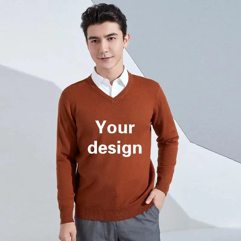 Autumn And Winter Sweater Men's Thick Knitted Long Sleeve V-neck Warm Base Sweater Personalized Customization Printed Logo Top
