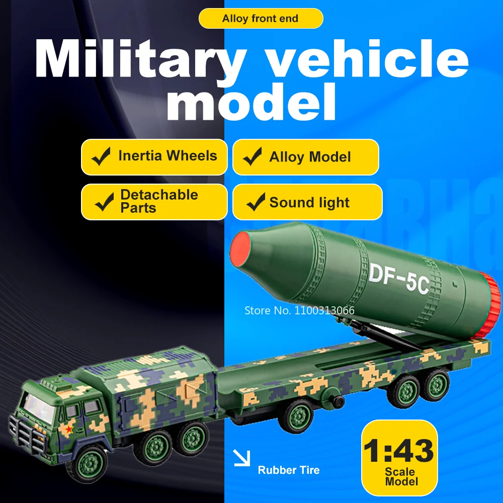 

1:43 DongFeng 5C Missile Launch Vehicle Toy Diecast Cars Alloy Models with Sound Light Military Vehicles Boys Room Decorations