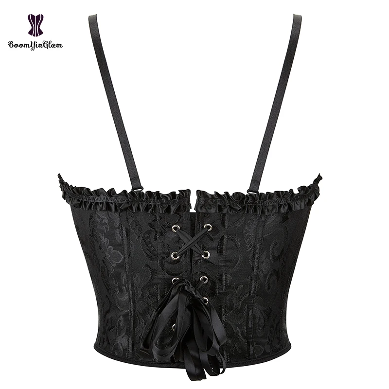 12 Glue Bones Ruffled Lace Up Corset Top Plus Size Fashion Cropped Women\'s Gothic Vintage Corselet With G String