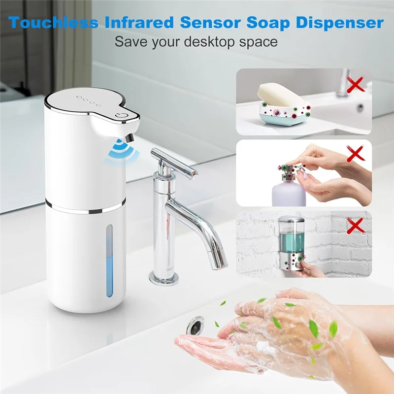 B98A-1200Mah Dispenser automatico di sapone, montaggio a parete, adatto per cucina, bagno e uso scolastico