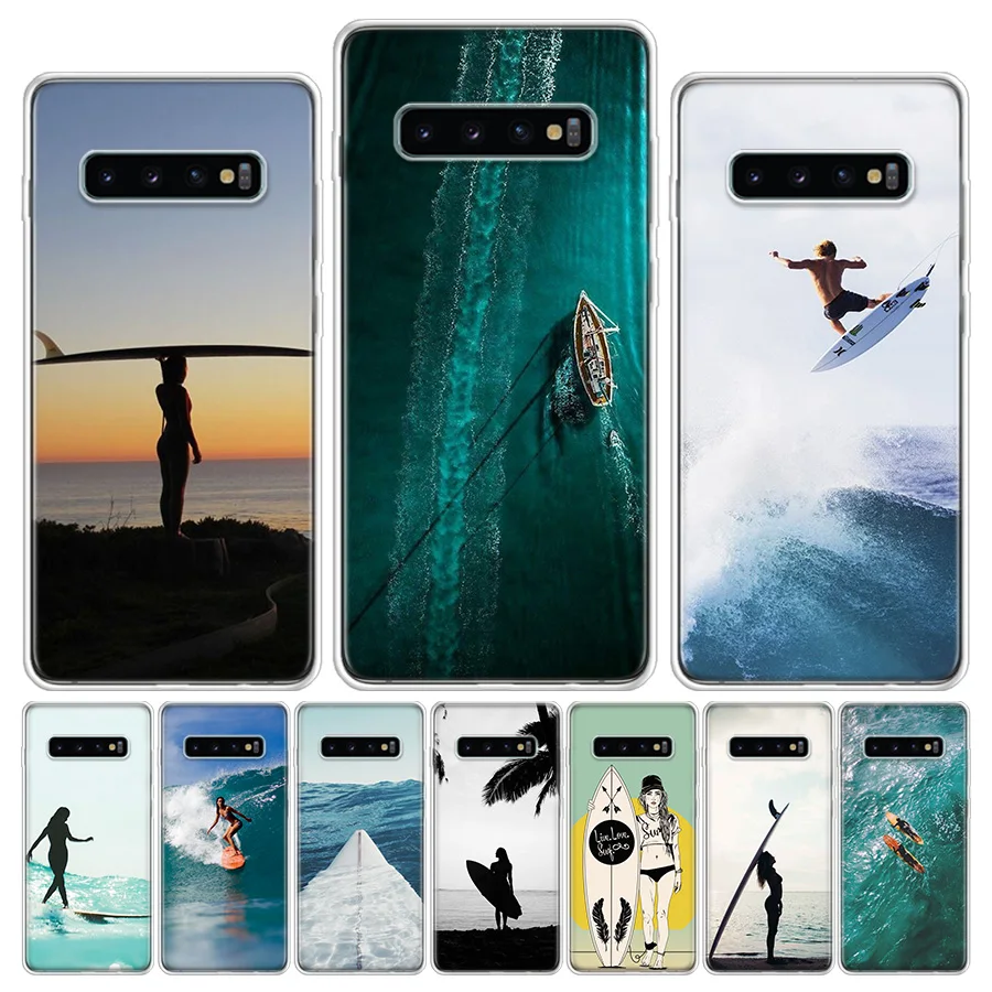 surfboard surfing art surf Girl Phone Case For Galaxy Note 20 Ultra 10 9 8 A05S A55 A35 A25 A15 A9 A8 A7 A6 J8 J6 J4 Plus Cov