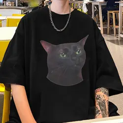 Zoned Out Cat Meme T-Shirt Men Women Clothes Summer Fashion Oversized Short Sleeves T Shirt Aesthetic Funny T Shirt Streetwear