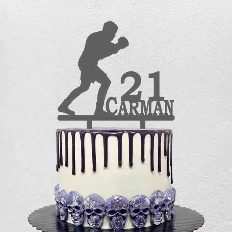 Personalized Boxing Cake Topper Custom Name Age Man Boxing Silhouette For Boxer Birthday Party Cake Decoration Topper