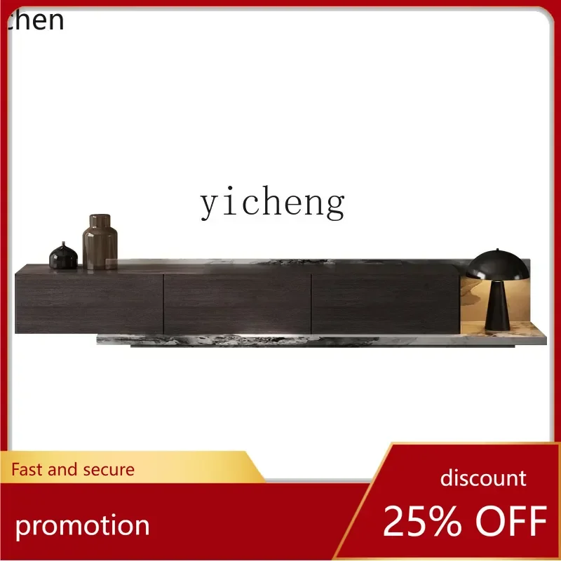 

ZML solid wood rock panel TV cabinet floor coffee table TV cabinet combination modern living room home floor cabinet