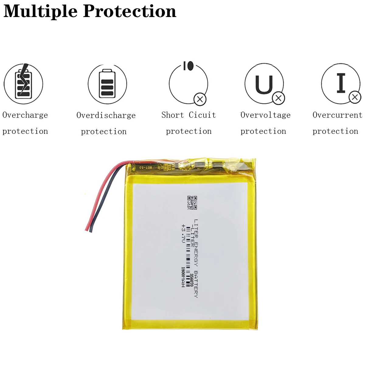 356070 3.7V 1800mAh Rechargeable lipo battery for 7inch tablet pc, MID, PDA