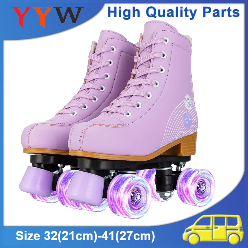 

Kids Roller Skate Shoes Double-Row Flashing 4 Wheels Skates Women Adult Girls Beginners Indoor Outdoor Skating Training Sneakers