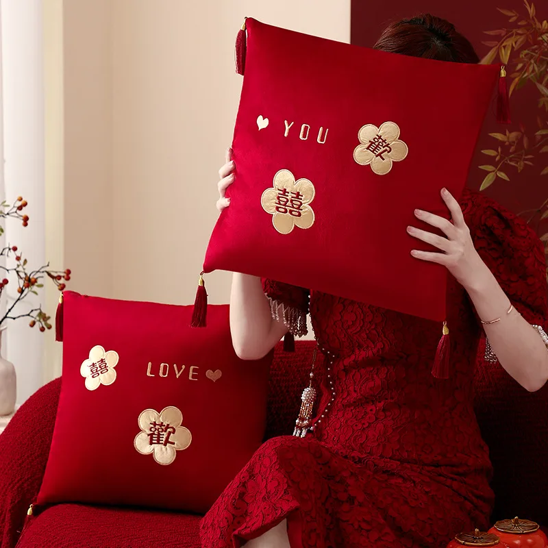 A pair of wedding greeting pillows