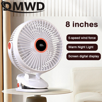 DMWD Portable USB Table Fan Clip-on Type 10000mAh Rechargeable Mini Desk Fan 720 Degree Rotation 5 Speeds Adjustable Clip-on Fan