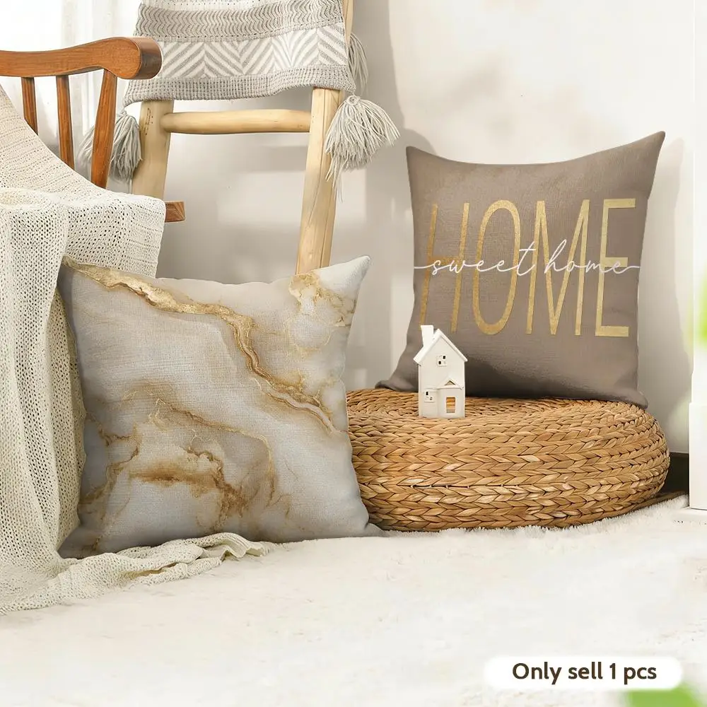 Luxury champagne with marble texture quotes Cushion Cover Linen Double Sided Print Pillow Cover for Couch Living Room Home Decor