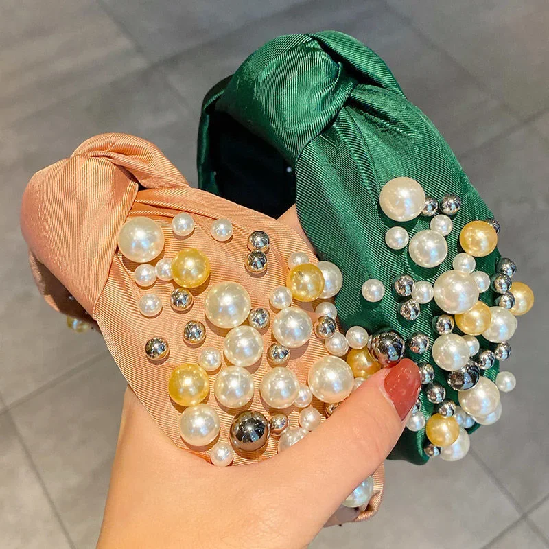 

Fashion Pearl Hairbands Hair Accessories Women Solid Color Fabric Knotted Headbands Boutique Girl Hair Headwear QH33