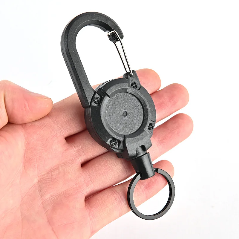 

1PCS Simple Classic Black Round Carabiner Backpack Buckle Retractable Elastic Easy Pull White Sports Keychain 2025