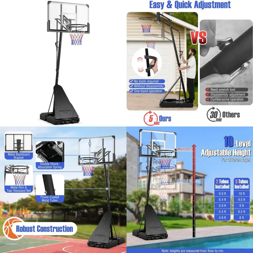 

Outdoor Basketball Goal System - Adjustable Height 4.9-10 FT, 44 Inch Shatterproof Backboard, Portable for Quick Setup