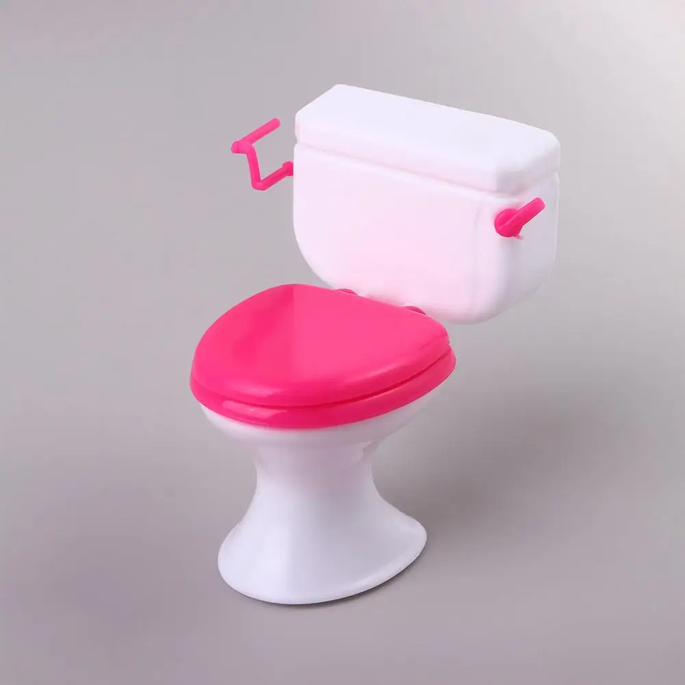 Casa de juguetes de imitación, juguetes de baño en miniatura, inodoro rosa, muebles de casa de muñecas, muebles de baño blancos, juguete, modelado de baño Vintage