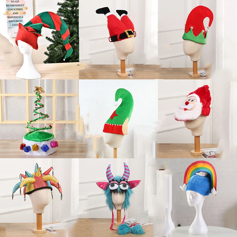 2022 Christmas Hat Plush Elf Santa Hat Cute Stripes Cartoon Creative Turkey Hats New Year Xmas Party Ornament Decoration Props