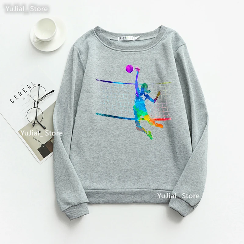 

Watercolor Volleyball Girls Print Sweatshirt Women Love Sports Hoodie Femme Harajuku Kawaii Clothes Fashion Jumper Streetwear