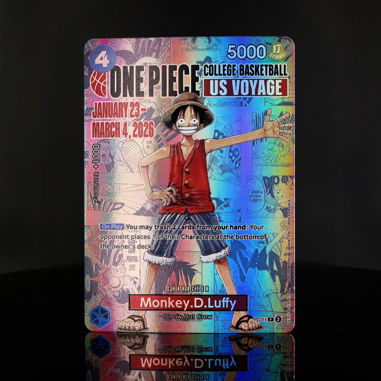 

Набор из 4 карт P-055 Monkey.D.Luffy One Piece TCG OPCG, английская версия, коллекционные аниме-карты с текстурной фольгой, тема «Колледжский баскетбол: US Voyage»