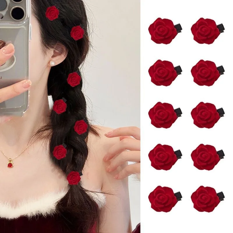 

Красные бархатные заколки для волос с розами для женщин и девочек, милые заколки с цветами для девочек, элегантные маленькие заколки в виде утконоса, заколка, свадебные аксессуары