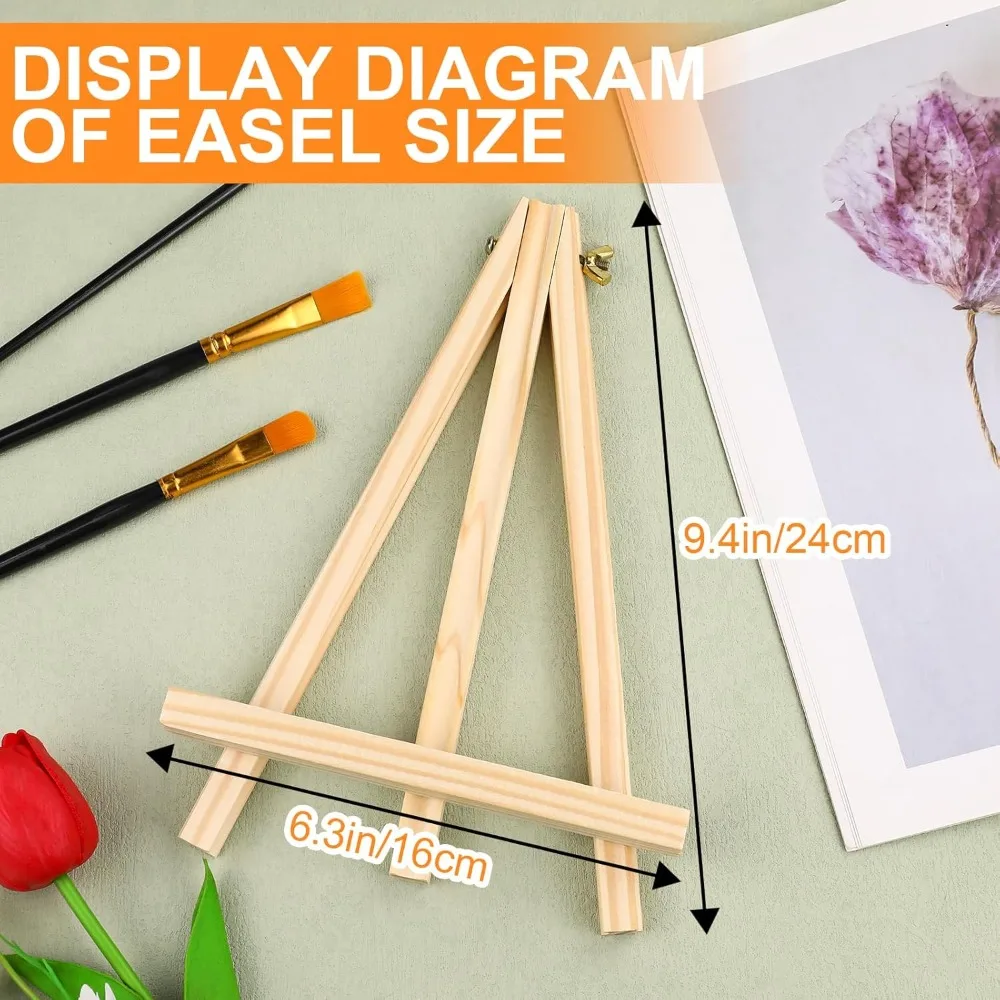 4 packs of 9-inch wooden easels, easel holders for painting canvases, arts and crafts, tripods, painting party easels