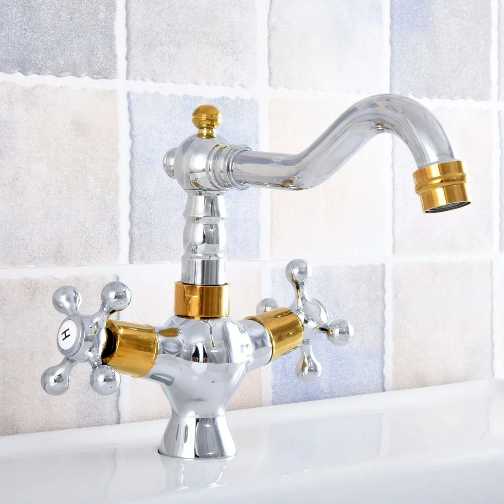 

Washbasin Faucet Golden Silver Color Brass Swivel Spout Kitchen Sink Faucet Bathroom Basin Cold Hot Water Mixer Taps Dsfsg6