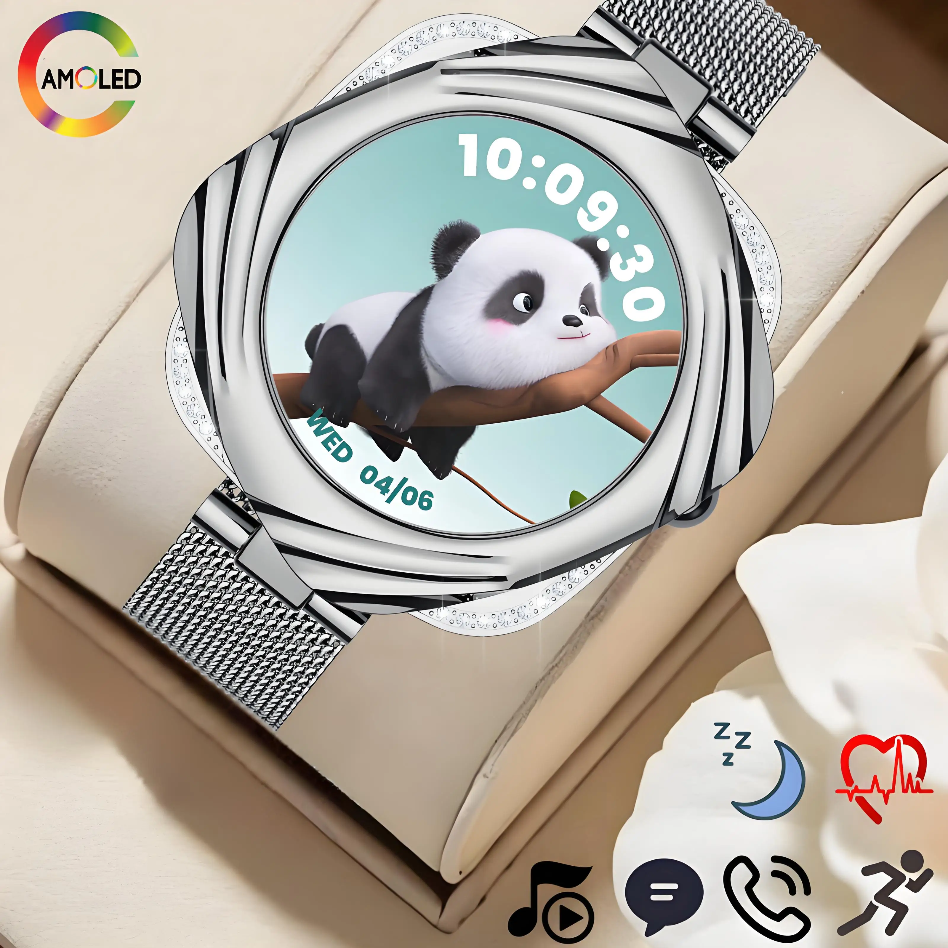 New 2025 As18 Women's Fashion Smart Watch 1.09 AMOLED Display Interchangeable Constellation Bezel Health Monitoring smartwatch