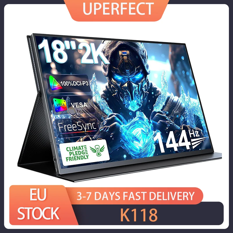 UPERFECT K118 18 inch Portable Gaming Monitor, 144Hz Refresh Rate, 2560x1600 IPS Screen, 1000:1 Contrast Ratio, FreeSync, HDR