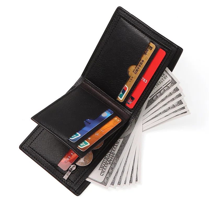 新しい韓国スタイル本革ジッパーショートウォレット男性用ヴィンテージ米ドルクリップ小さな革財布