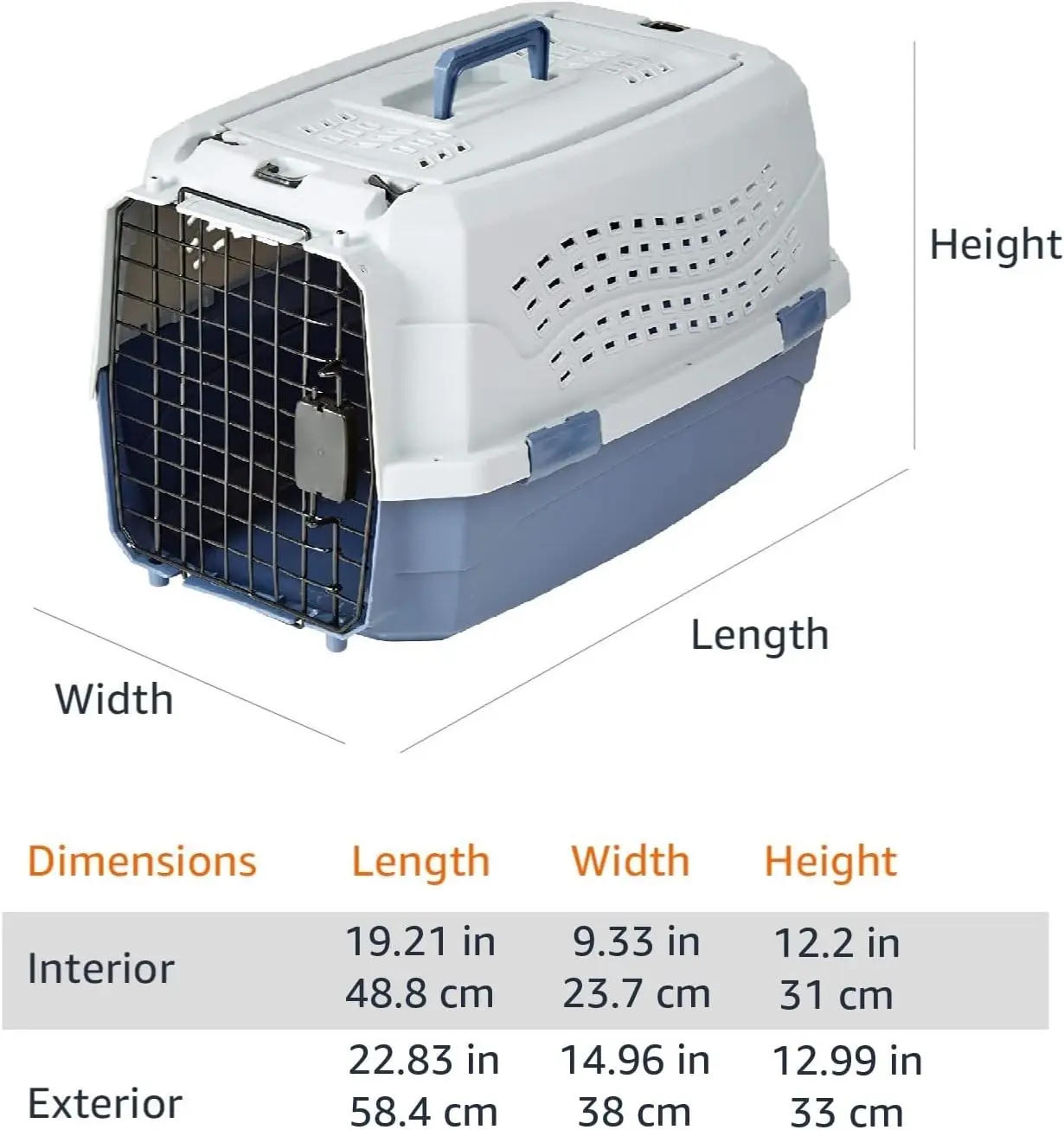 2-Door Top-Load Hard-Sided Dogs, Cats Pet Travel Carrier, Gray & Blue, 22.8