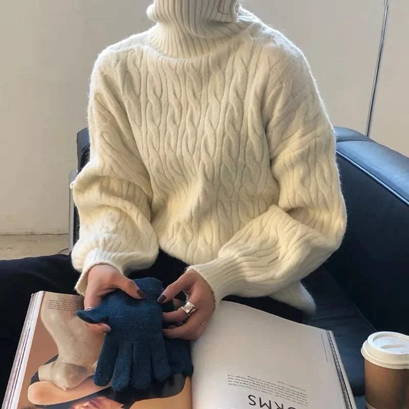 

New Autumn and Winter Turtleneck Sweater for Women's Fashionable and Versatile Twist Sweater Korean Style Lazy Style Pullover