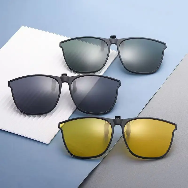 Polarized Clip On Sunglasses Men Car Driver Goggles Night Vision Glasses Anti Glare Vintage Square Eyewear UV400 Oculos