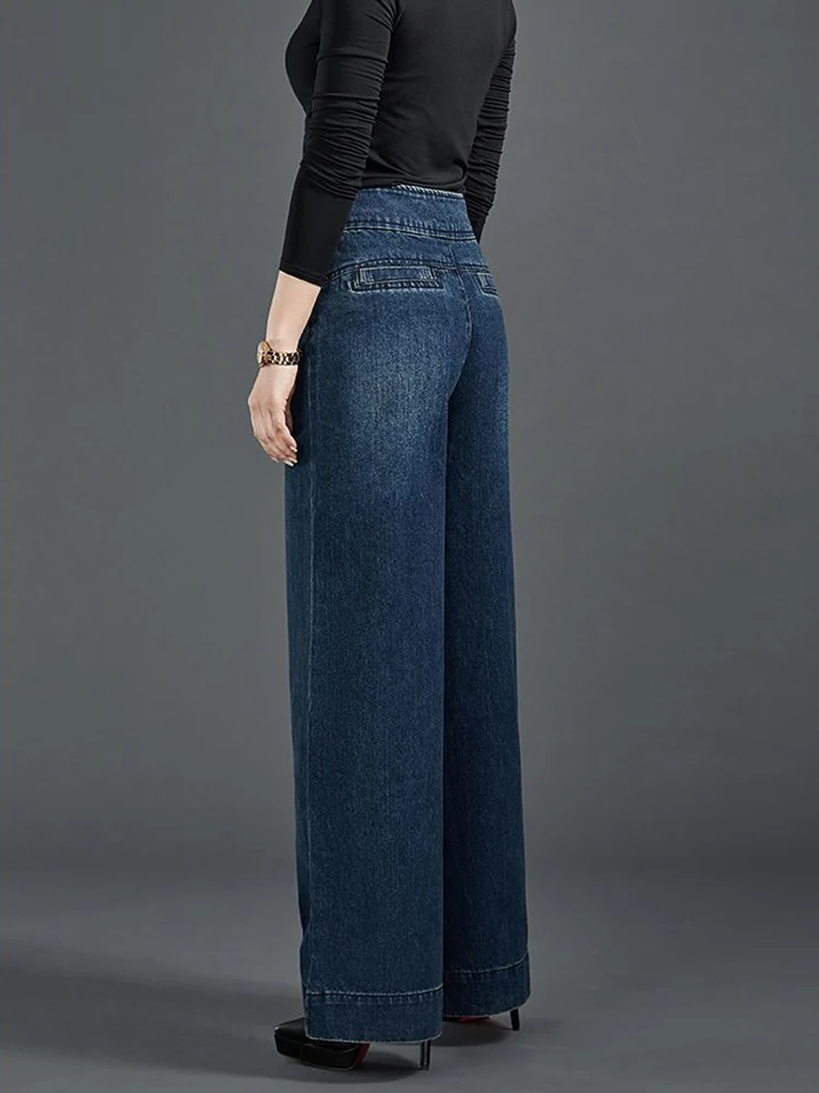 2024 Spring and Summer New High Waist All-Matching Casual Wide-Leg Pants Thin Jeans Women's Loose Slimming Draggle-Tail Straight