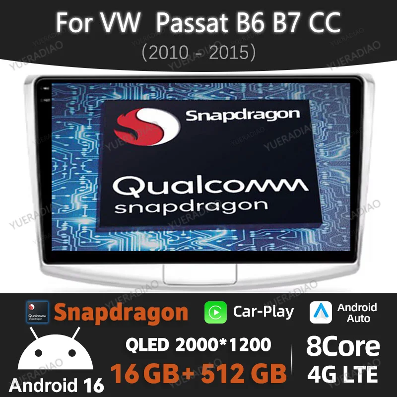 Android 16 Car Radio For VW Volkswagen Passat B7 B6 CC 2007 2008 2009 2010 2011 2012 2013 2014 2015 GPS NAVI QLED BT 4G WIFI