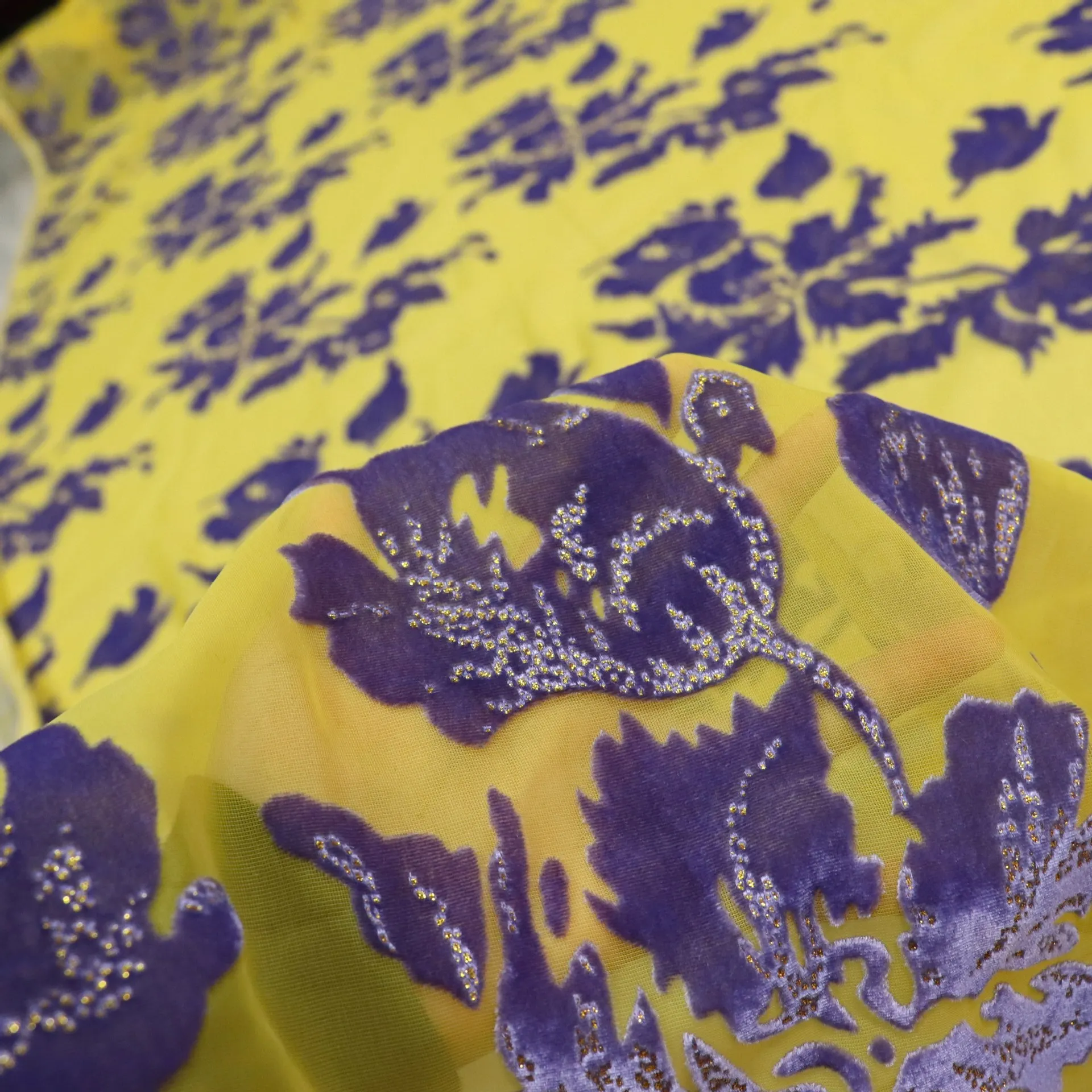 

3302 Woven Burnt out Brocade Sticky Velvet Printed Burnt out Printed Velvet Fabric Nightdress Cheongsam High Quality