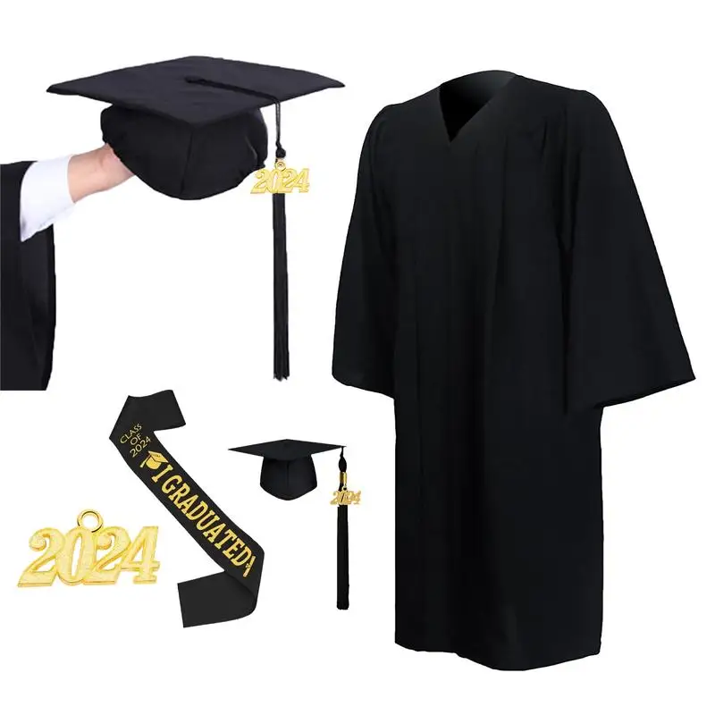 Vestido de graduação unissex com borla, boné, boné, ensino médio, universidade, graduação, cerimônia, 2023