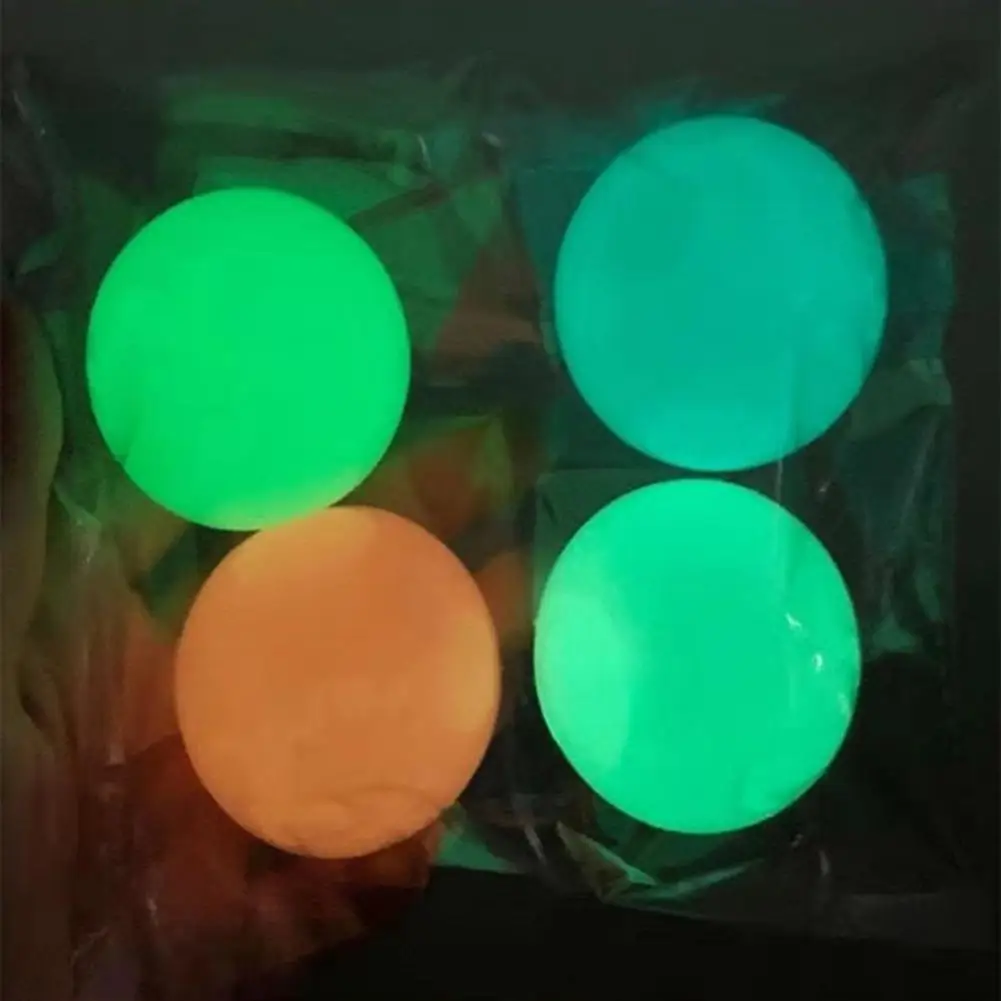 2Pcs Luminous Sticky Ball Glow in The Dark Ball Throwing Indoor Decompression TPR Sticky Balls Target Ball Kids Sticky Balls