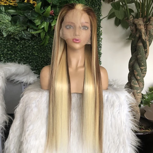 Imagen 1 del producto Pelucas frontales de encaje P4/613 13x4, peluca con malla Frontal recta, pelucas de cabello humano con frente de encaje Rubio de colores para mujeres transparentes