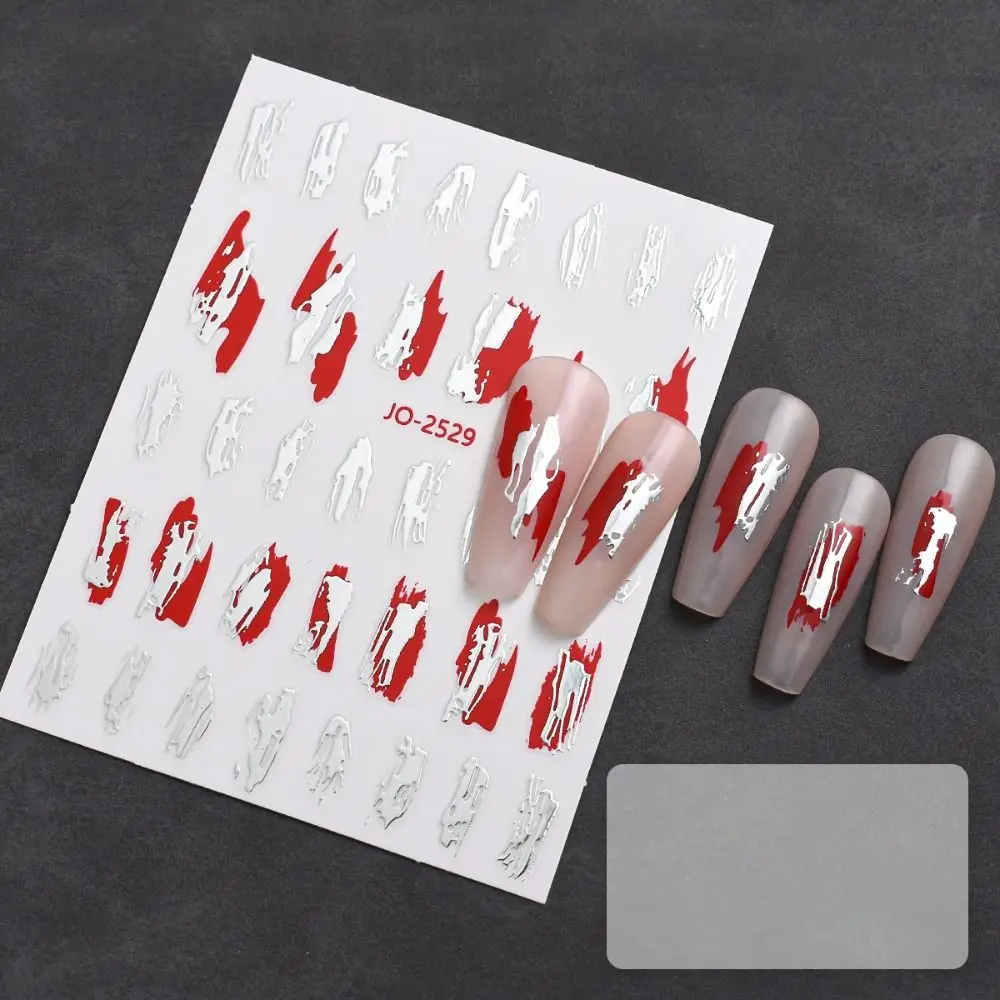 5 Pcs/bag 3D Mirror-finished Nail Sticker Simple Irregular Grain Nail Art Sticker Three-dimensional Metallic Silver Texture