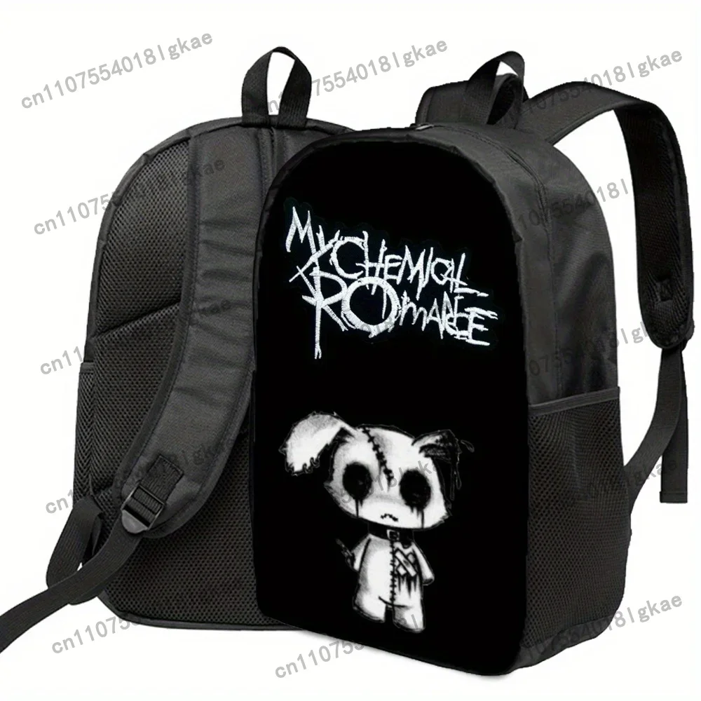 Inspired Large Capacity Canvas Backpack - Black with White Rabbit Graphic, Adjustable Straps,, Casual Style for Everyday Use, Ev