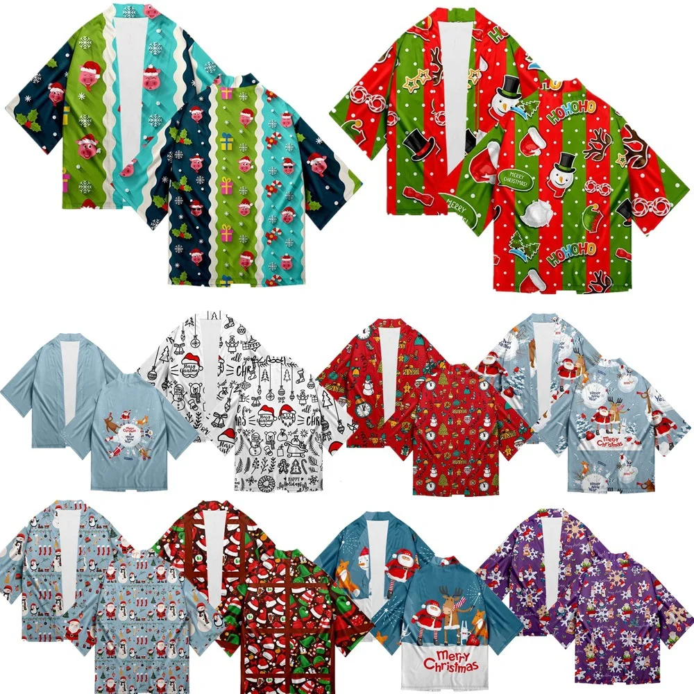 جديد وصول عناصر عيد الميلاد ندفة الثلج شجرة عيد الميلاد مريحة وغير رسمية ثلاثة أرباع الأكمام ريشة كيمونو الرأس