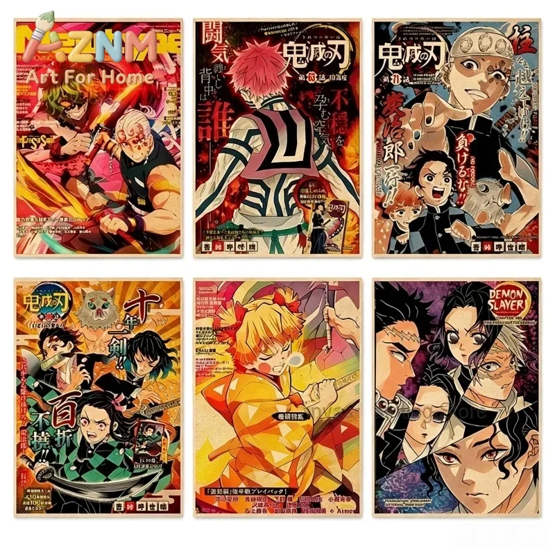 AZNM Demon Slayer Magazine Cover Canvas Wall Art Frameless Anime Print Poster for Home Bedroom Living Room Wall Decor