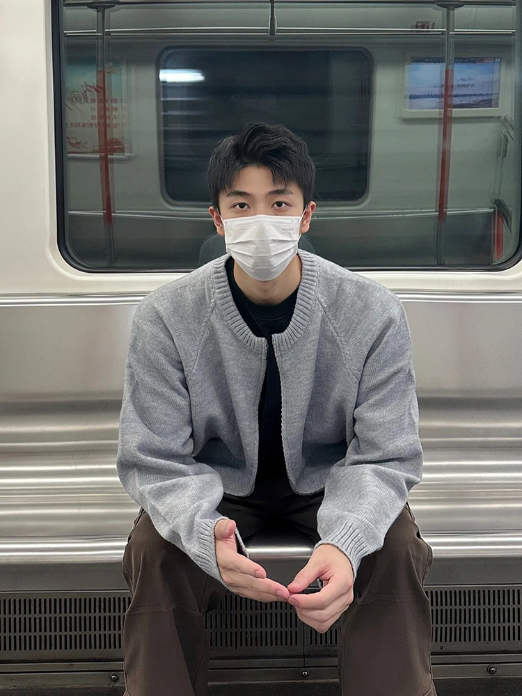 

American Sle ey Knitted Sweater Coat Men's Spring Autumn Korean Aosphere Sensation Casual Loose Fit Long Sve round Ne