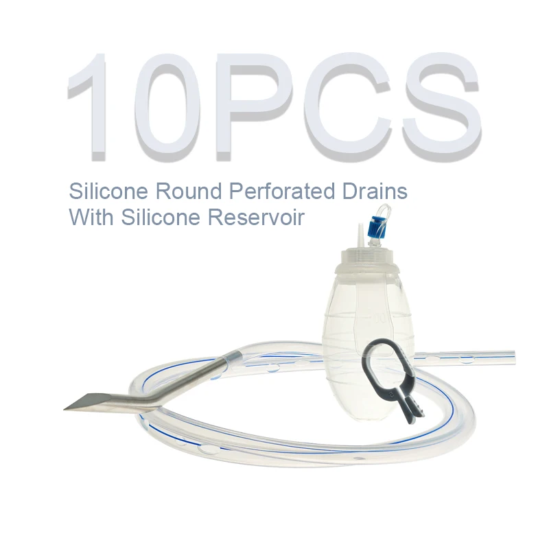 10Pieces 100% Medical Silicone Round Perforated Drains With Silicone Reservoir Wound Drainage System Sterile Veterinary Products