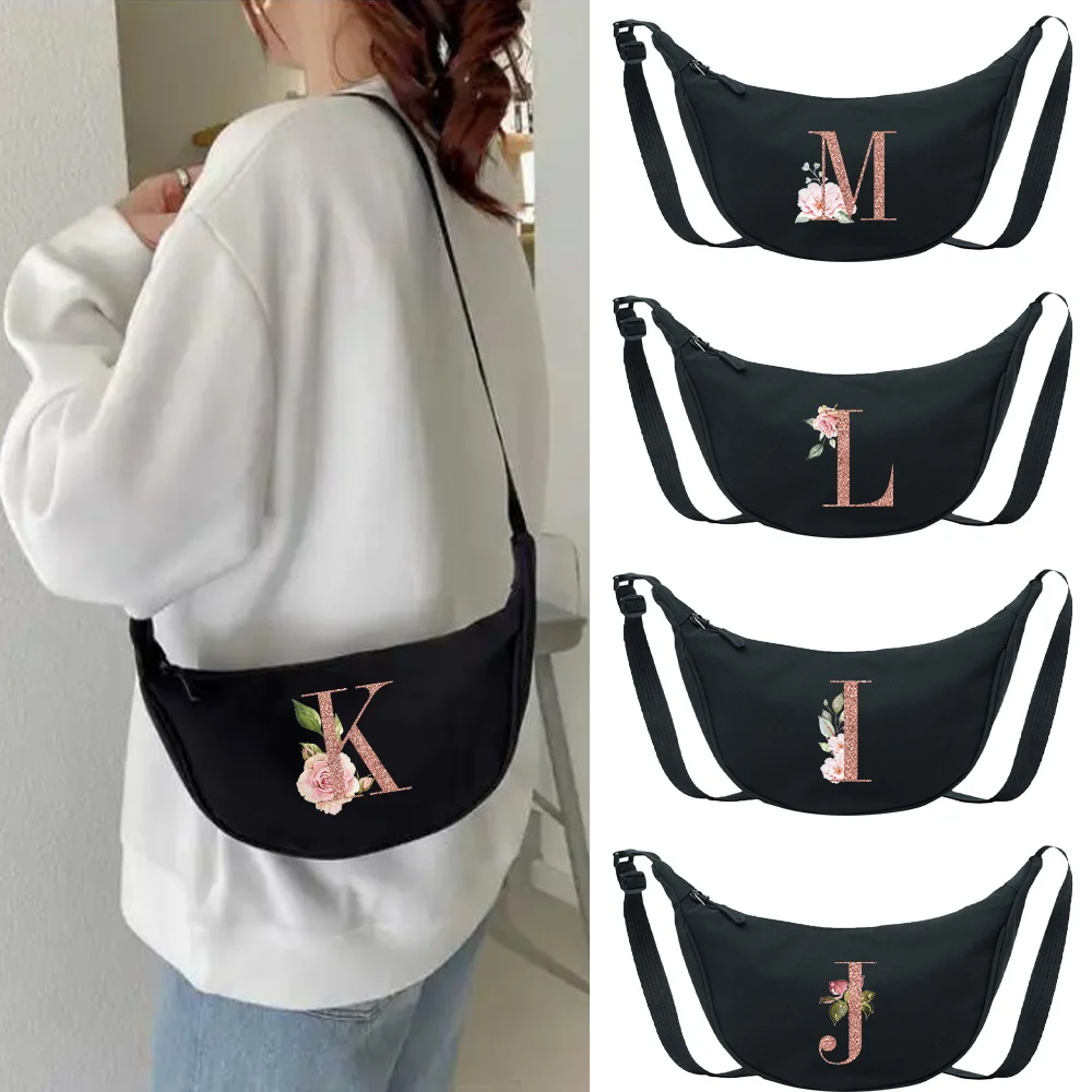 Crossbody Bag Nylon Material Chest Bag Outdoor Travel Waterproof Tote Fashion Lovely Messenger Crossbody Bags Rose Gold Pattern